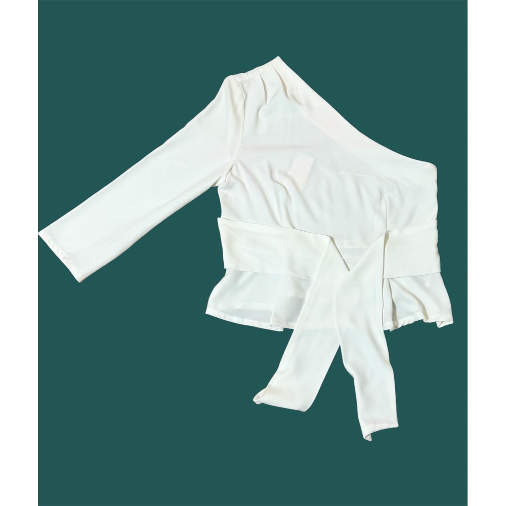 re:named NEW Large Womens White One Shoulder Peplum Wrap Waist Tie Blouse NEW